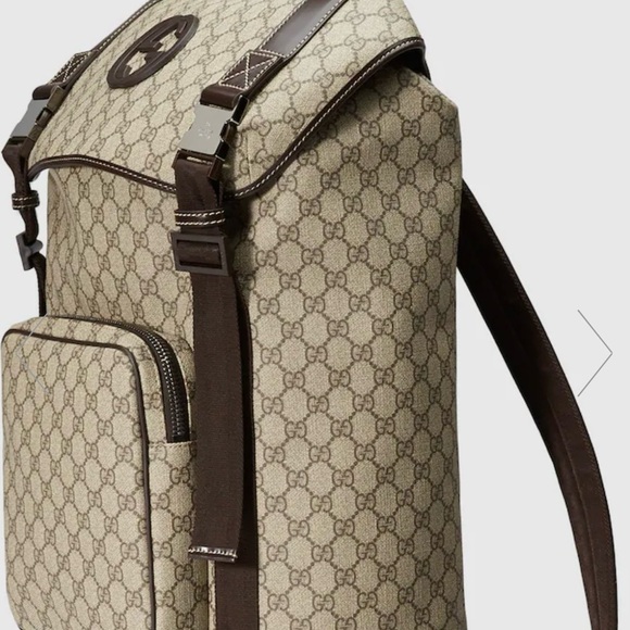 GG SUPREME CANVAS INTERLOCKING G BACKPACK- BEIGE/BROWN - Picture 9 of 10